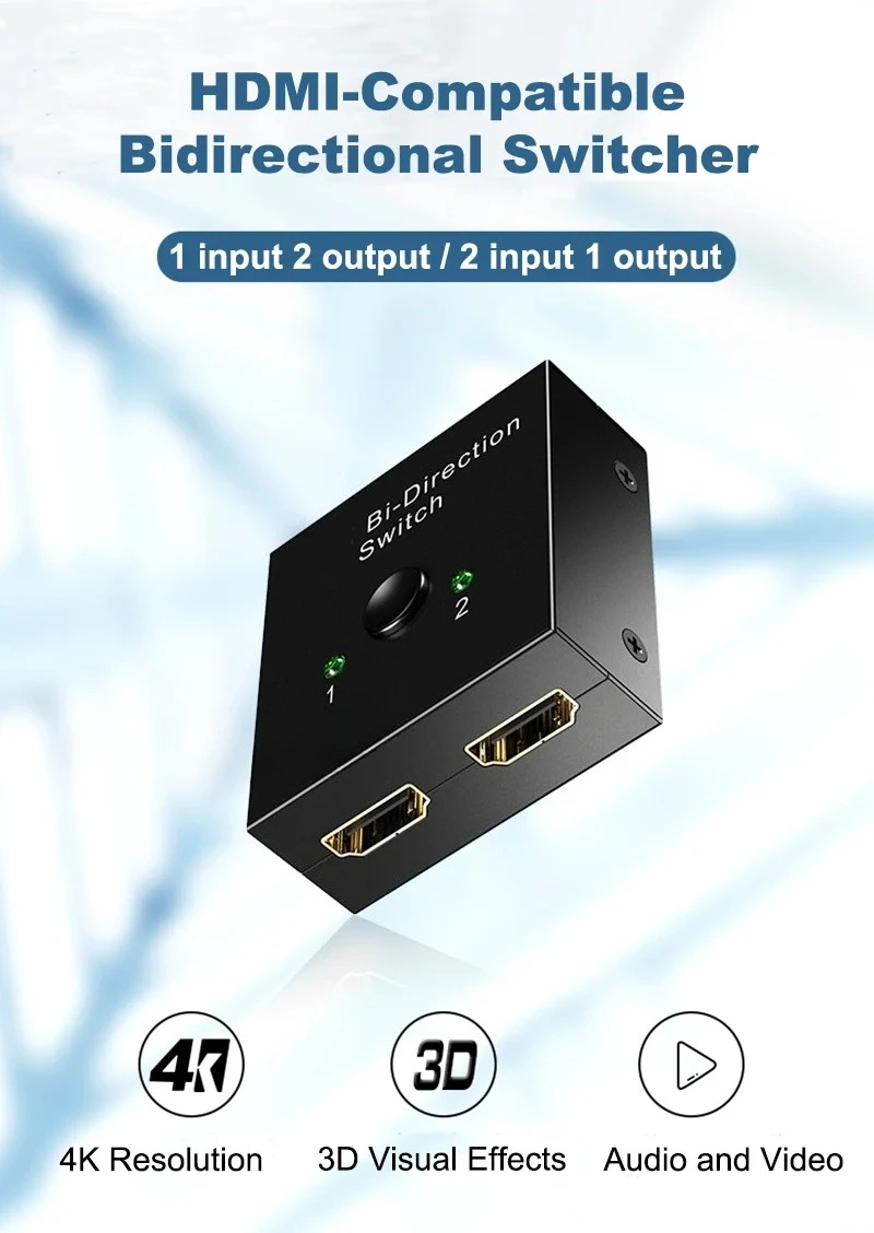 4K HDMI-kompatibler Switch Bidirektionaler Splitter 1x2/2x1 Adapter 2-in-1-Ausgang Konverter für PS4 Pro/4/3 TV Box Switcher Konverter – Detail 1