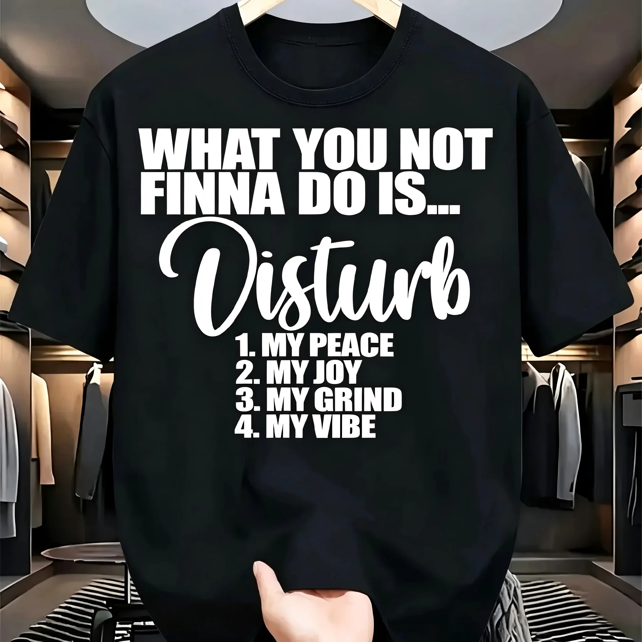 Camiseta Masculina Preta de Algodão com Estampa de Citação 'O Que Você Não Faz Para Perturbar Meu Conforto' - Estilo Urbano Casual