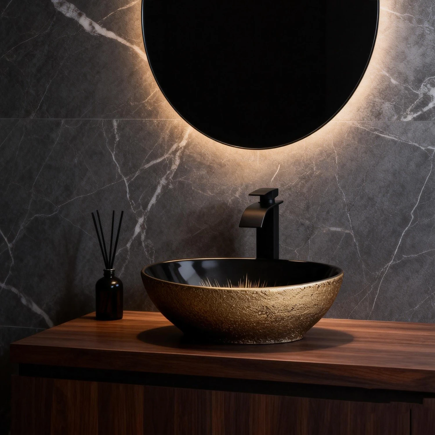 Torayvino Art Oval Ceramic Bathroom Basin Above Counter Vessel Vainty with Black Waterfall Mixer Faucet Pop-up Drain Combo Kit