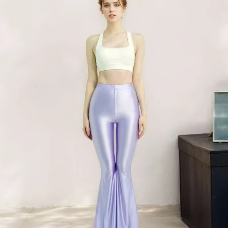 

KNOW DREAM Colored Shiny Silky Sun Sports Comfort Slim Look Everything Fitness Dance High Waist Tight BellBottoms