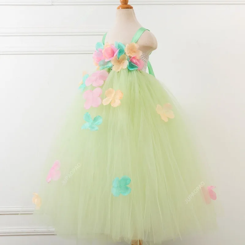 Flower Girl Tutu Dress for Wedding Pageant Long Dresses for Girls Princess Flowers Costume Kids Girl Carnival Birthday Gifts