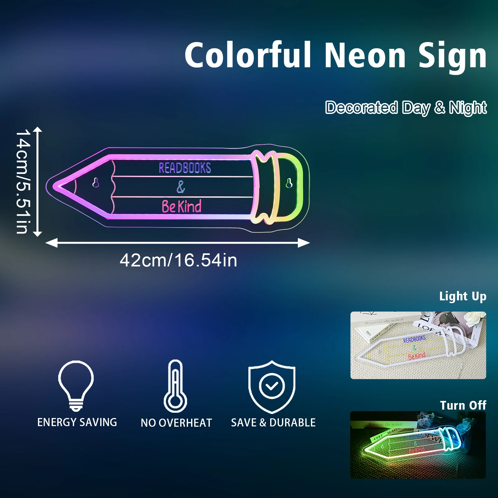 Read Books Be Kind Neon Sign LED Lights Pencil Shaped Signs Room Decoration Home Bedroom School Classroom Library Study Club