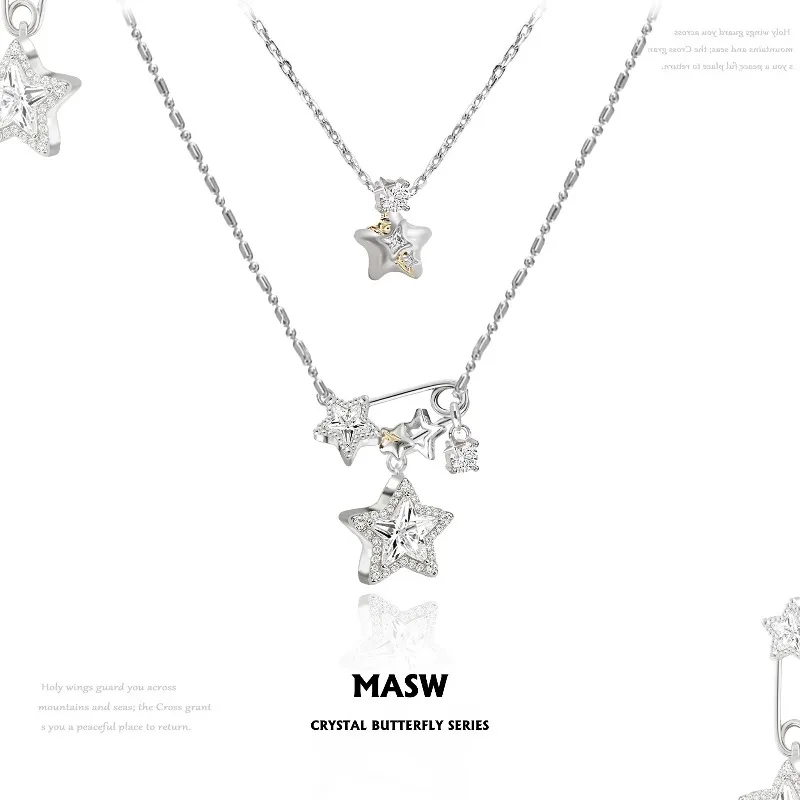 MASW Original Design Delicate Sweet Popular Pin-layered five-pointed star necklace For Women Female Gifts Trendy Jewelry