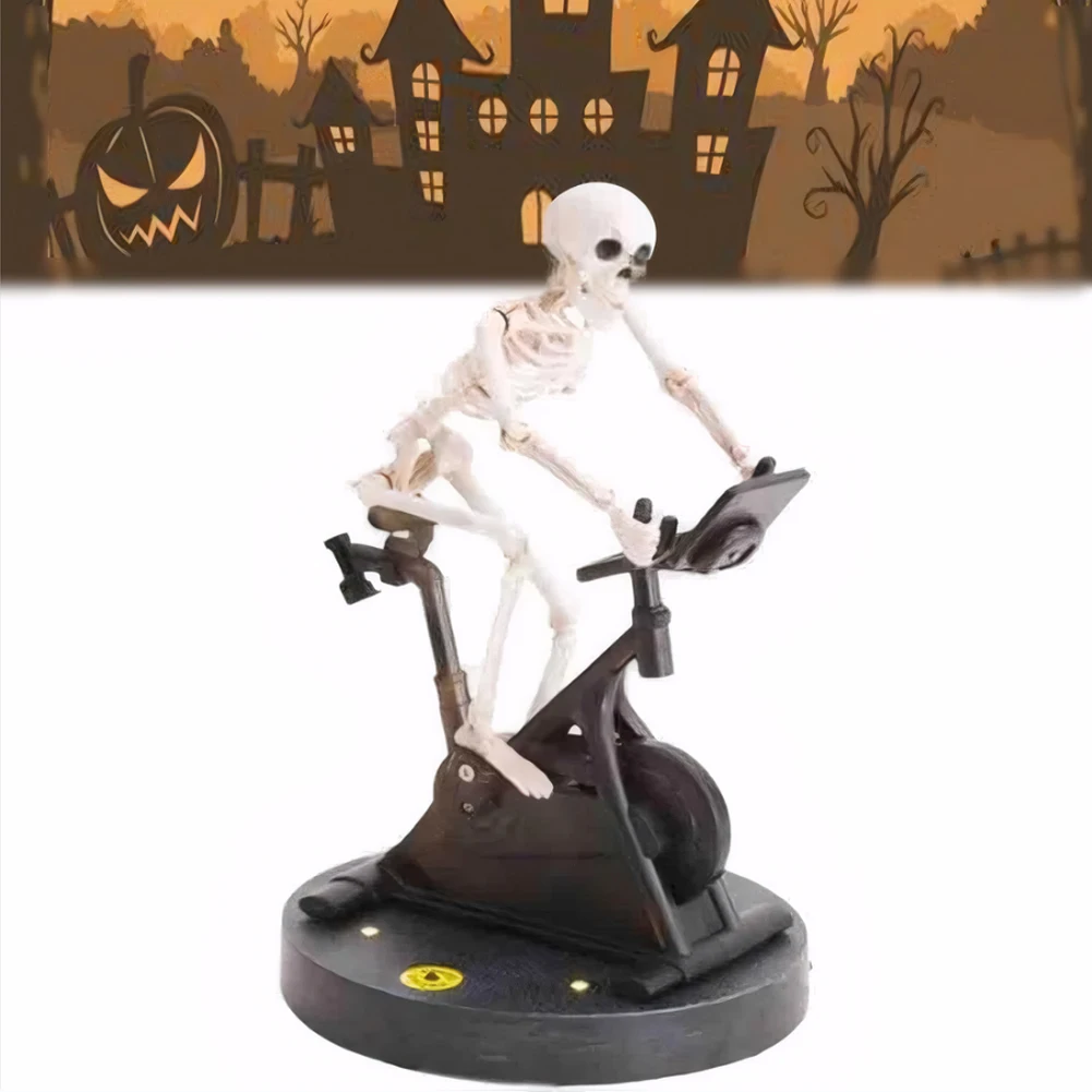 Decorazioni per scheletro di Halloween in resina Decorazioni per scheletro di Halloween Scheletro che cavalca una cyclette Decorazioni di Halloween