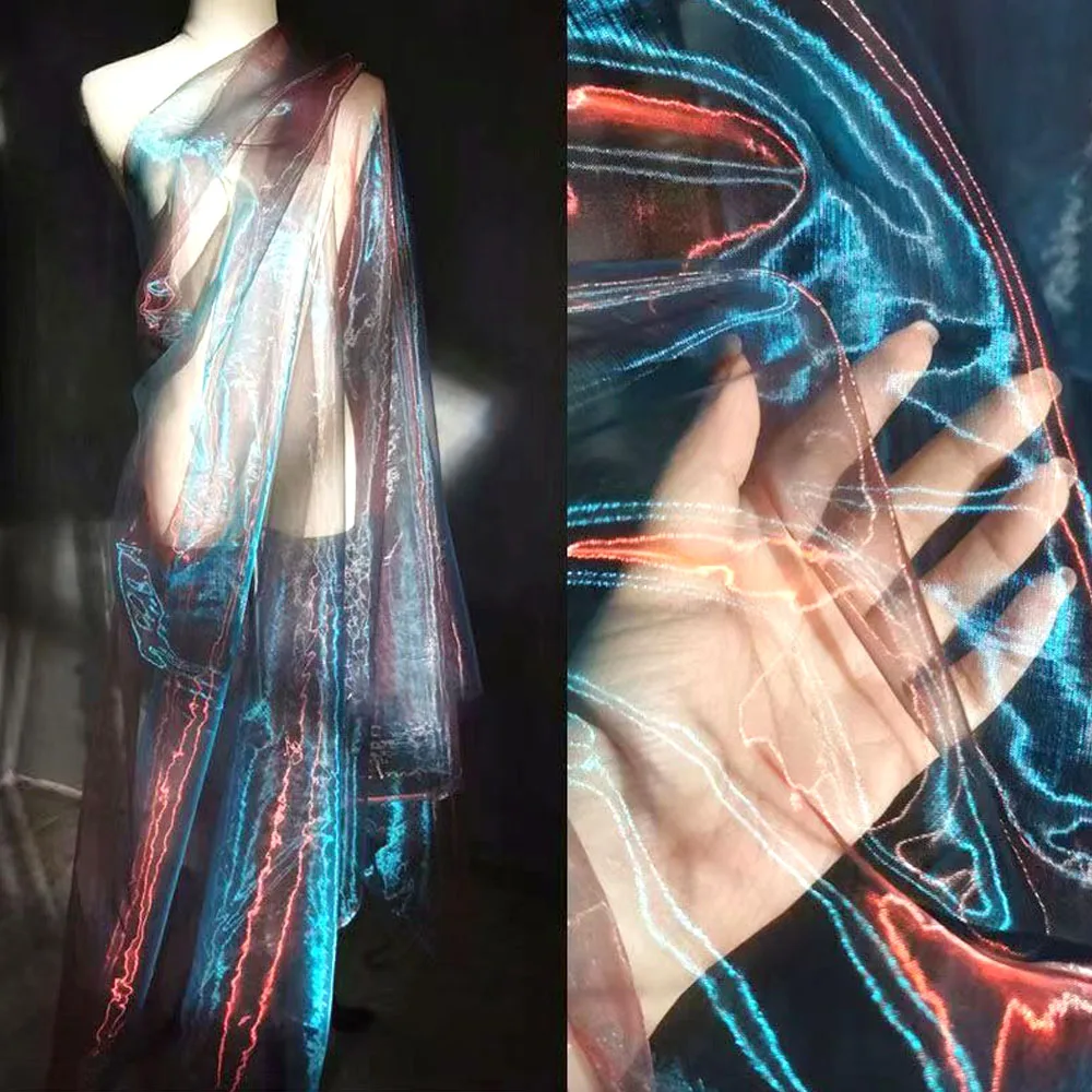 100cm,500cm Flashing Gradient Organza Tulle Fabric For Evening Gown Fashion Design Shiny Clothes Party Stage Decoration