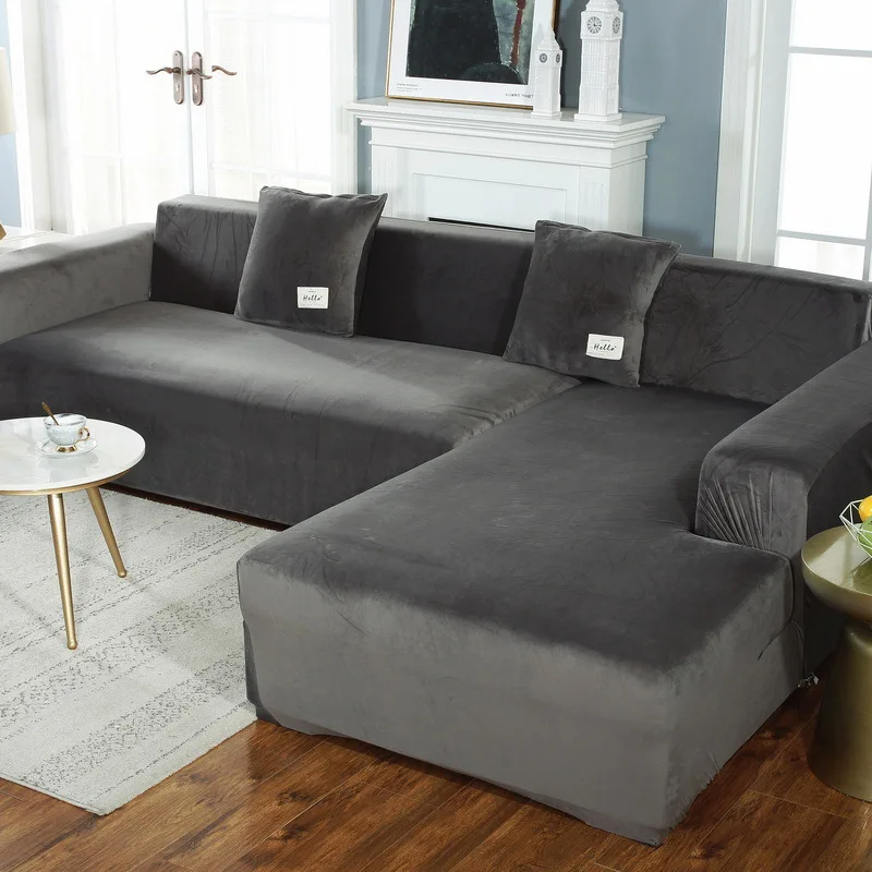 

Thicken Plush Sofa Covers Elastic Corner 1/2/3/4/5 Seats Solid Color Couch Cover L-type Sofa Cover All-inclusive Protector Cover