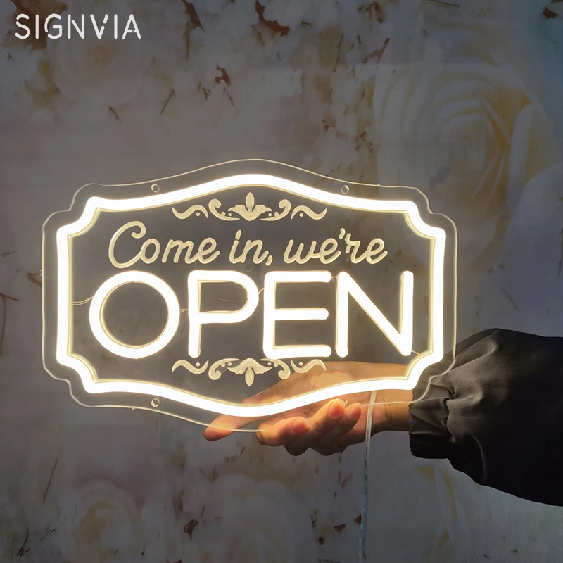 LED White Color Open Signs Wedding Party Neon Light Room Wall Bar Club Bedroom Business Decor Aesthetic Decoration Neon Lamp