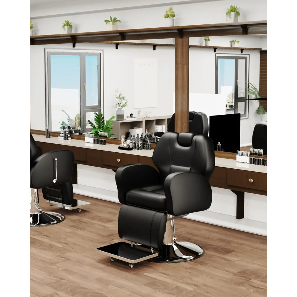 Barber Chair, Professional Reclining Barber Chair for Home, All-Purpose Hair Chair with Heavy-Duty Steel Frame