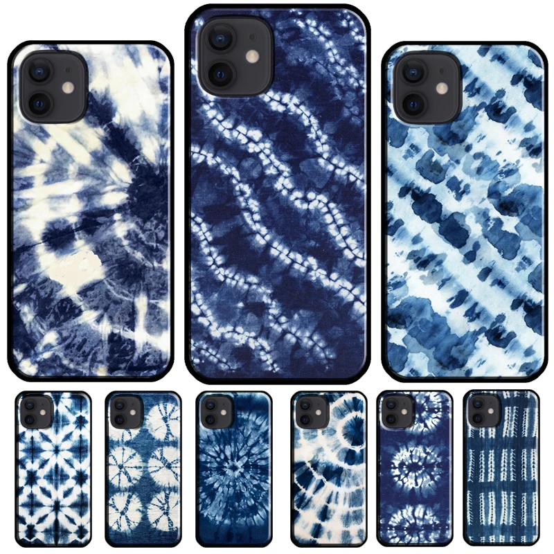 Shibori indigo Tie Dye Phone Case For iPhone 16 15 12 11 14 Pro Max 13 Mini Plus XR X XS Max Back Cover