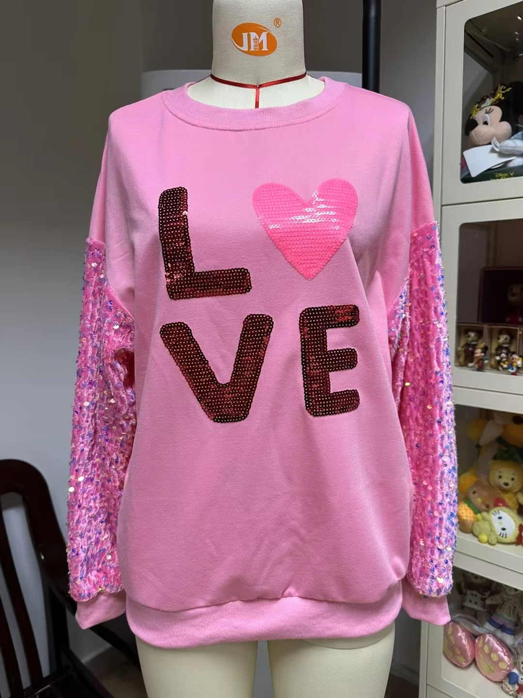 Valentine's Day Sequin Hoodies Vintage Tshirt Harajuku Slim Long Sleeve Streetwear Women Clothes Tee Top 2025 Spring Autumn