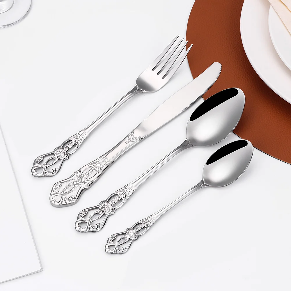 6/24/30 Pieces Sliver Cutlery Set Stainless Steel Tableware Western Luxury Dinner Set Mirror Elegant Knife Fork Spoon Flatware