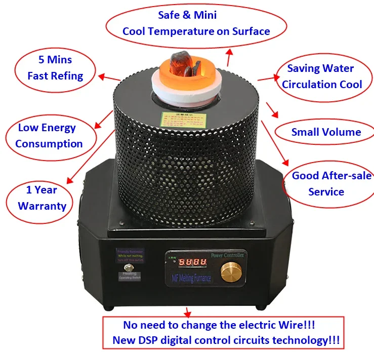 110V 500g Kapazität 1400 grade Kupfer Silber induksi Schmelzen Maschine elektronik emas Schmelzofen Heizung