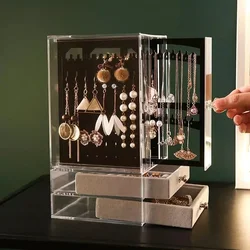 Luxury Jewelry Boxes Organizer Hanging Earrings Rack Transparent Display Case Necklace Storage Box DrawerGift Makeup Organizer