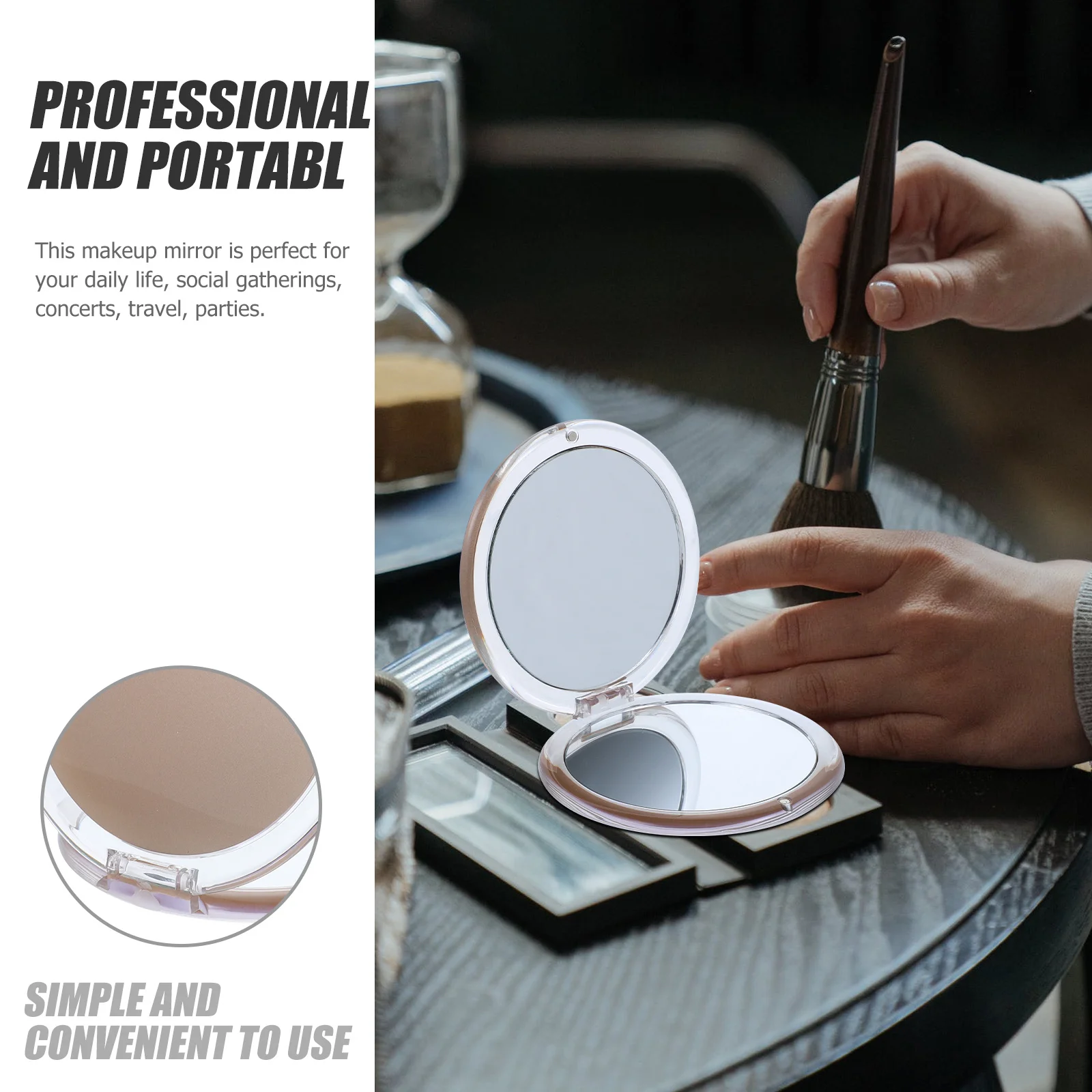 Kompaktowe lusterko mini składane okrągłe dwustronne z powiększeniem 1X i 10X do makijażu, podróżne, kieszonkowe, do torebki, na prezenty dla druhen