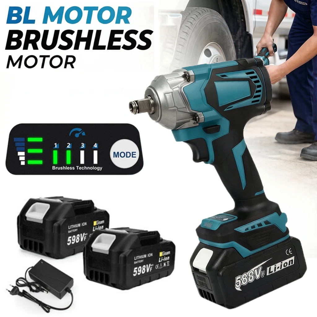 Clé à chocs sans fil sans balais 1200 N.m, outil électrique à couple élevé de 1/2 pouce compatible avec les batteries Makita 18 V, pour la réparation automobile