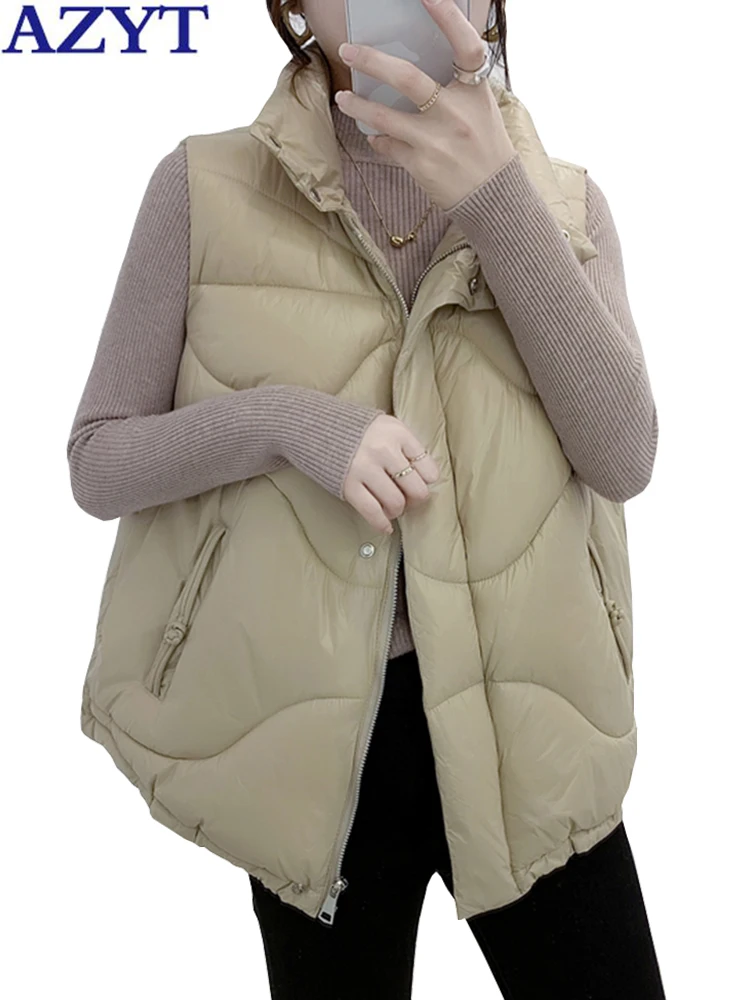 

AZYT Thicken Down Cotton Vest Women Winter Warm Sleeveless Jacket Female Windproof Waistcoat Women Vest 2022