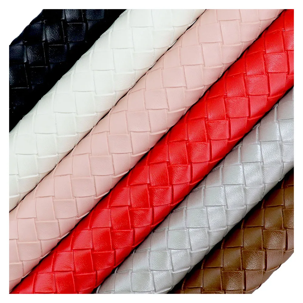 

Big Weave Square Cross Embossed Faux PU Synthetic Red Pink Leather Fabric For Handbags DIY Home Decorative CN449