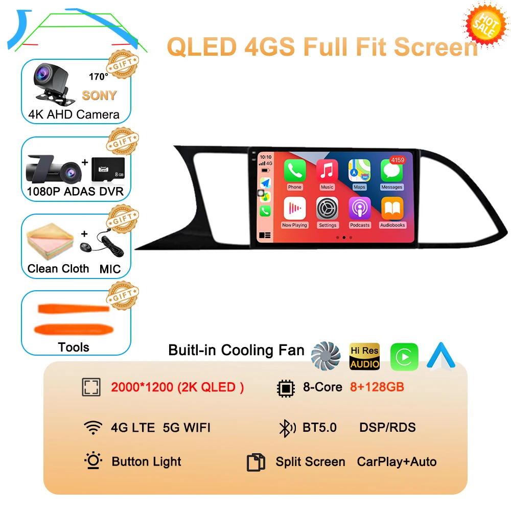 Auto radio Android 16 Carplay Auto voor Seat Leon 3 MK3 2012-2020 GPS Navigatie 4G WIFI Multimedia Videospeler Stereo 360 Camera