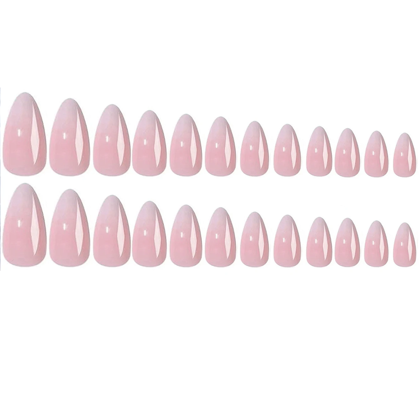 24 Stück rosafarbener Nagel mit Farbverlauf, mandelförmiger Nagel, geprägter mittlerer künstlicher Nagel, Mandel-Acryl-Nagelkleber, mittellanger Urlaubsnagel