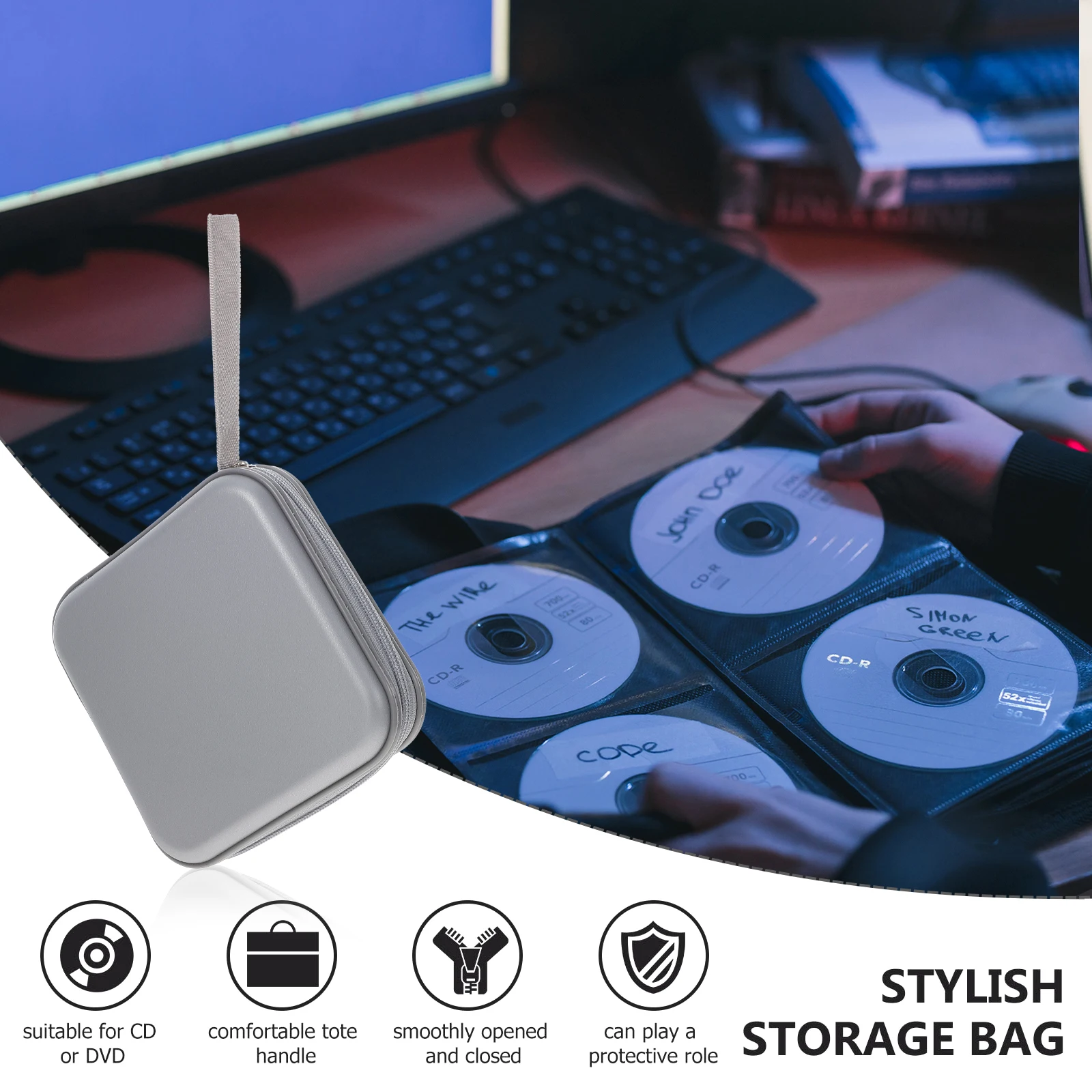 

2pcs Cd/Dvd 40 Dvd Storage Case Zipper Closure Hard Plastic Portable Travel Organizer Lightweight Square Media Holder