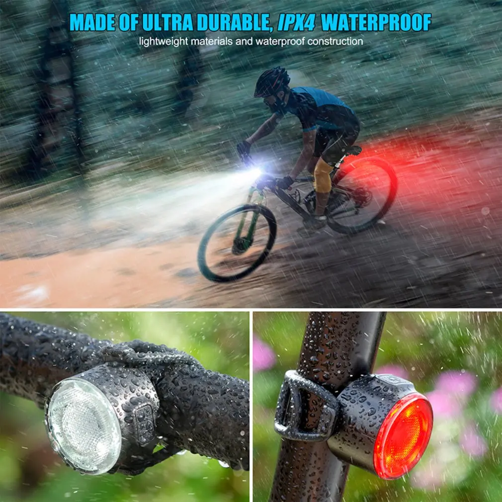 USB Rechargeable Bike Light Set Front Light with Taillight Easy to Install 3 Modes Bicycle Accessories for the Bicycle