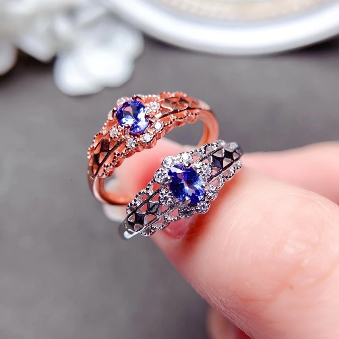 Vintage 925 Silver Tanzanite Ring 4mm*5mm VVS Grade Natural Tanzanite Silver Ring 18K Gold Plating Jewelry