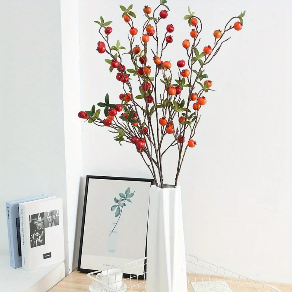 

3 件 Artificial Pomegranate Branches 40.55in Long Stem Plastic Fake Greenery Plants for Home Decor Office Restaurant