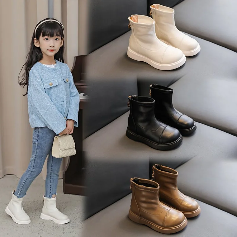 2-12 anos de moda crianças à prova dwaterproof água ankle boots meninas botas crianças zíper sapatos 2022 outono inverno plataforma antiderrapante tênis