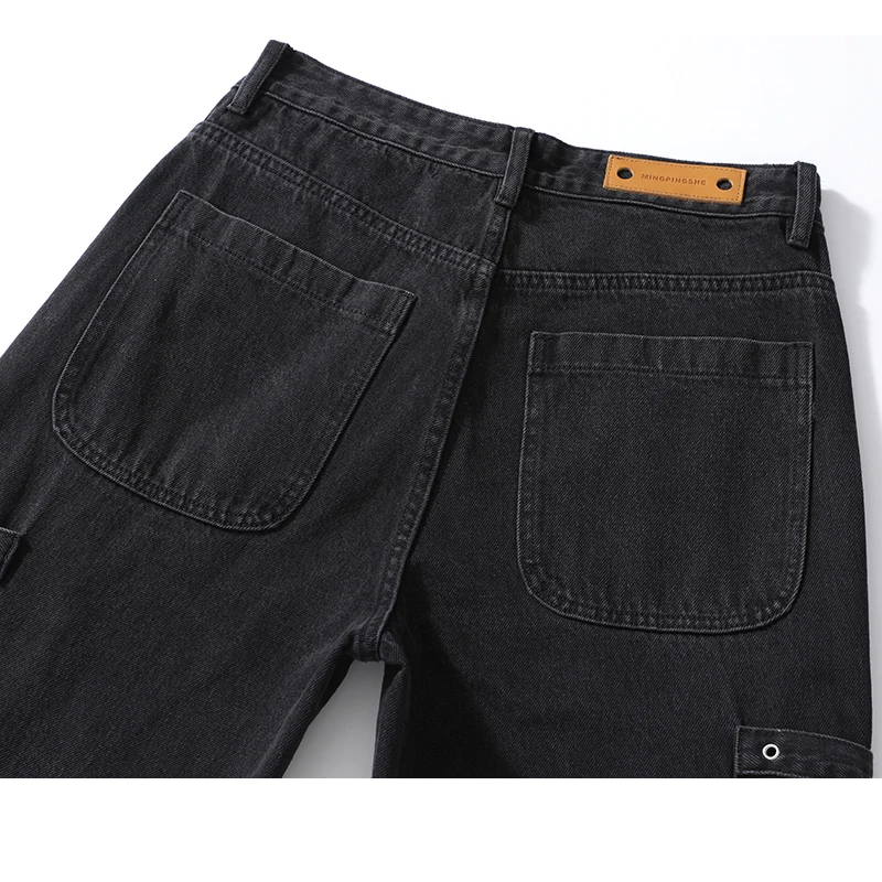 KSTUN ワイドレッグジーンズ男性だぶだぶのパンツカーゴパンツハイストリートマルチポケットブラックグレーメンズズボン全身大きいサイズ 40