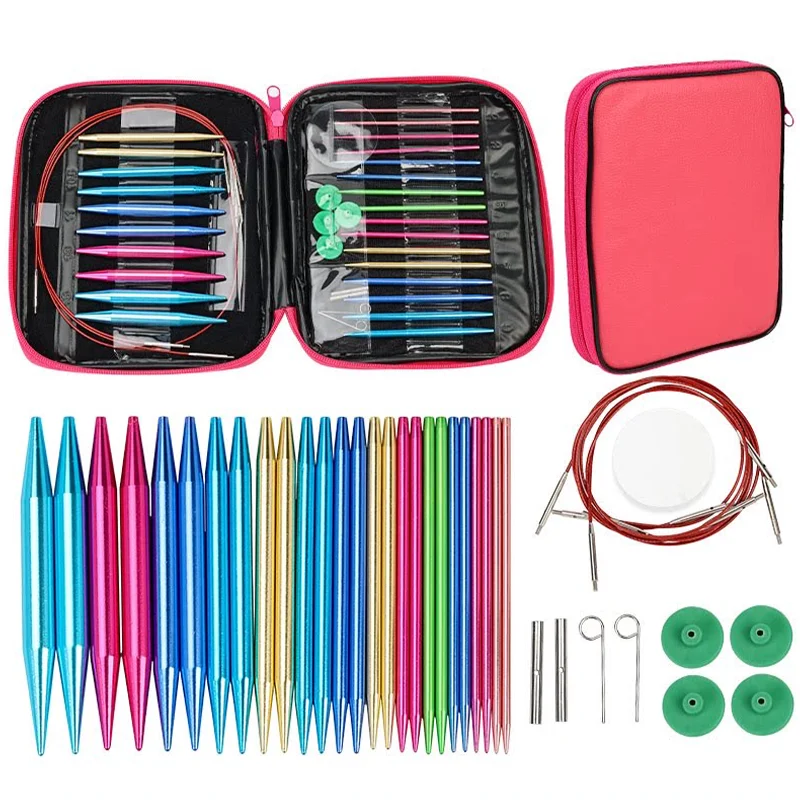 

40pcs Aluminum Circular Knitting Needles Set Interchangeable Crochet Hooks Weaving Yarn Knitting Craft Tools Accessories Kit