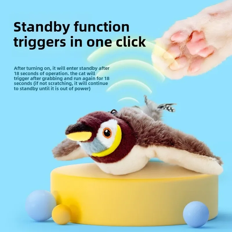 Pets Rechargeable Battering Birds for Indoor Use Can Activate Plush Toys Birds Lifelike Moving Wings to Interact With Cats Cat