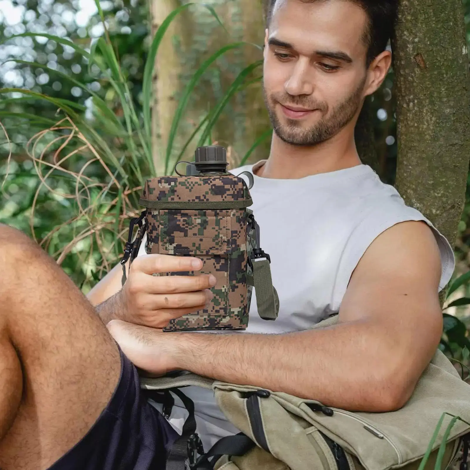 

Спортивная бутылка для воды большой емкости, 2 л, герметичная бутылка с широким горлышком и плечевым ремнем для кемпинга, пешего туризма, альпинизма, тренажерного зала