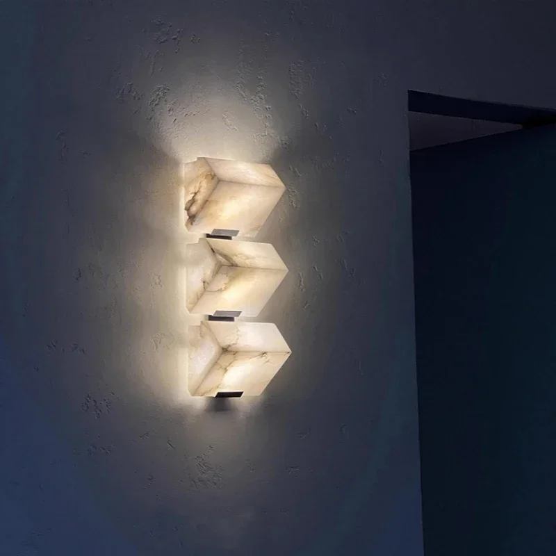 Natural Stone LED Wall Lamp Dropshipping Black Metal Three-dimensional Triangle For Foyer Bedroom Restaurant Aisle Sconce