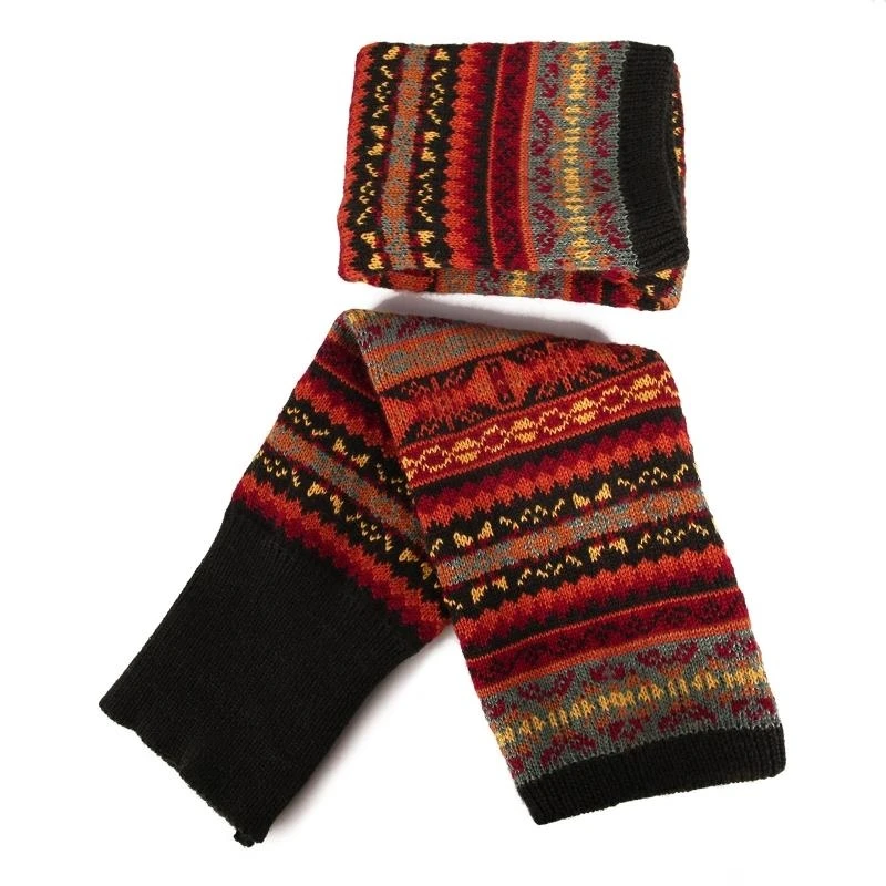 Women Bohemian Knit Over Knee Leg Warmers Ethnic Vintage Multicolored Striped Boot Cuffs Socks Winter Warm Crochet Gaiters