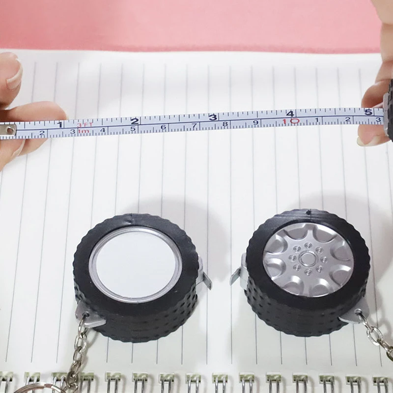 Measuring Tape Keychain Mini Car Tire Small Tape Measure 1M Metric Inch Retractable Tape Steel Sewing Tools