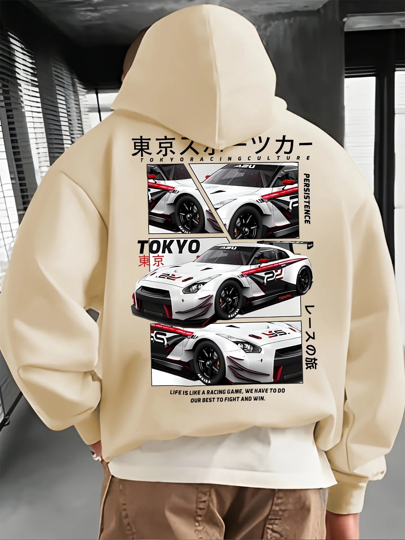 Sudadera con capucha gráfica para hombre, diseño de coche de carreras, sudadera con capucha japonesa azul marino, ropa informal de invierno lavable a máquina