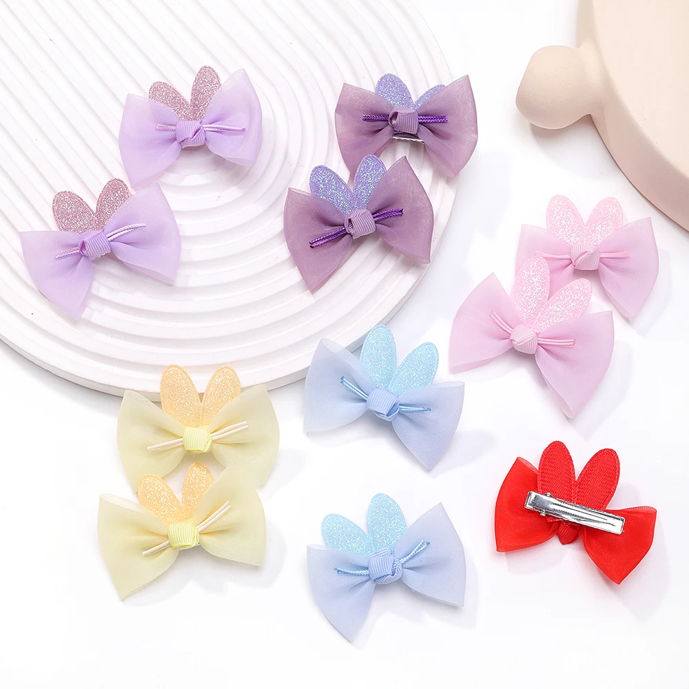 2pcs/set Newborn Baby Girls Kids Gauze Bow Hairpin Rabbit ears Hair Clips Princess Hair Accessories Baby Barrettes Wholesale