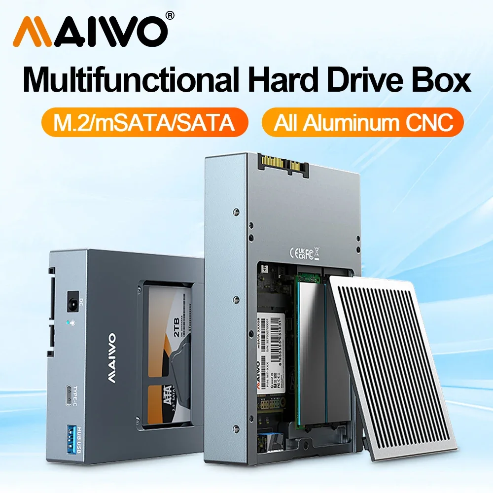 MAIWO M.2 NVMe SATA SSD-Gehäuse 2,5 Zoll HDD SSD Dockingstation mit USB 3.0 Hub USB-C-Adapter für PC Laptop Datenübertragung