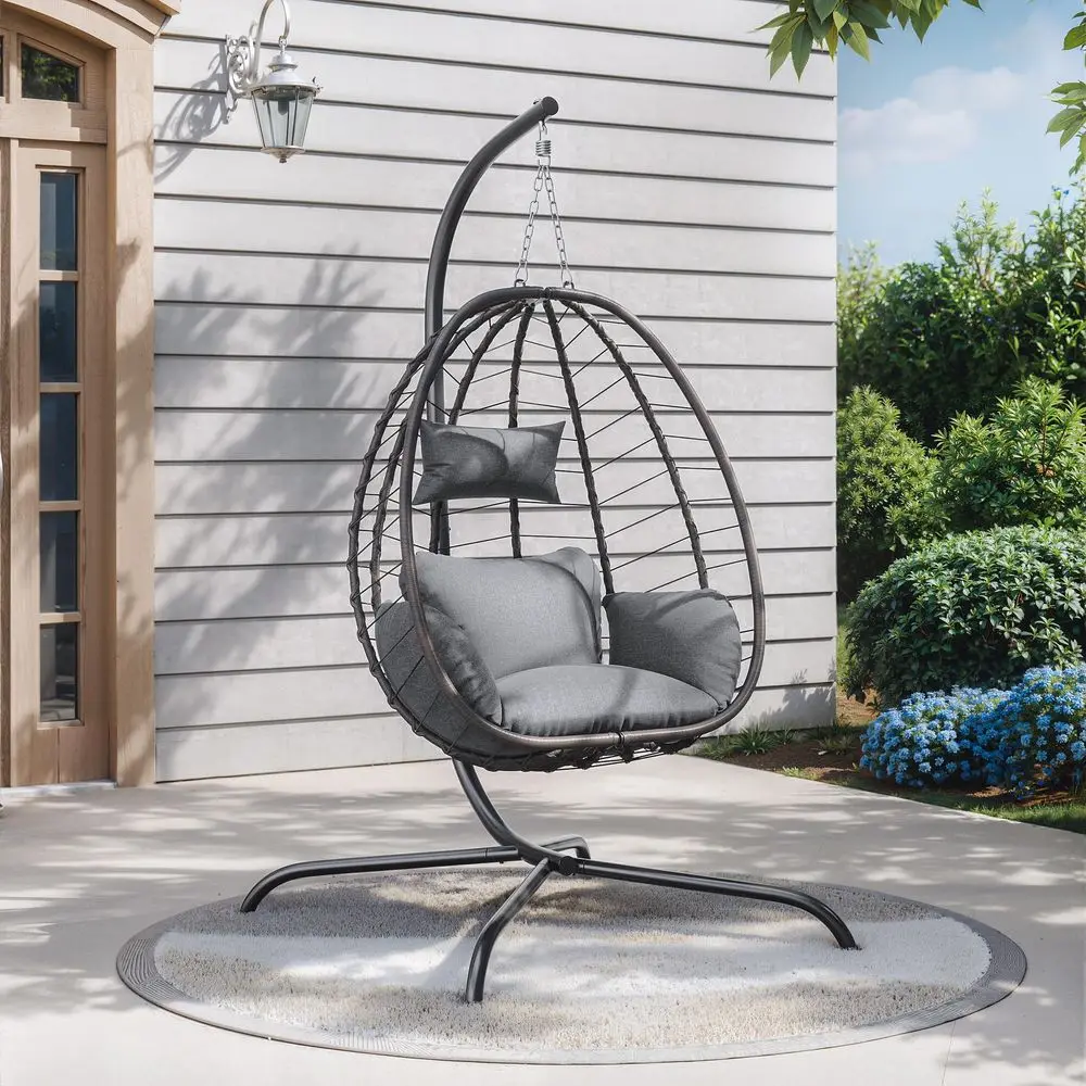 Pieces Outdoor Hanging Egg Chair with Stand,Patio Wicker Swing Egg Chair Hammock Chair with UV Resistant Cushion,AllWeather 485