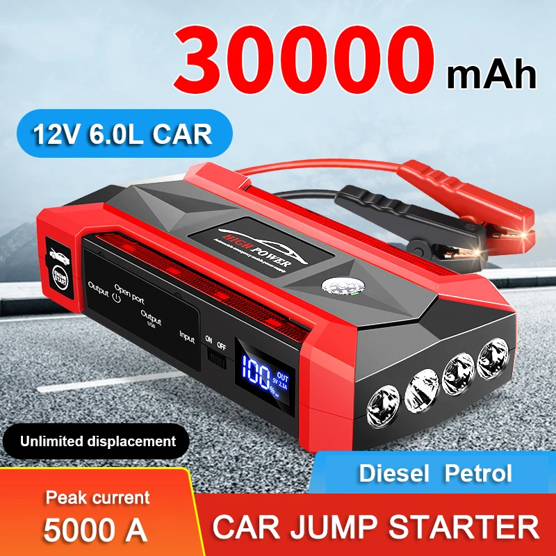 

30000mAh Car Jump Starter Portable Car Battery Booster Charger 12V Car Emergency Start Power Supply Starting Device Car Starter