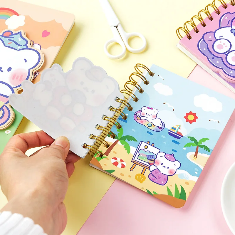 Universe Cute Bear Coil Cartoon Notebook con Kawaii Pink Purple Alien Bear Shape Notepad