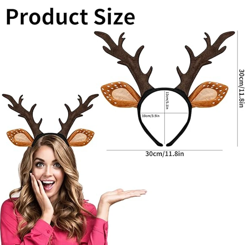 Deer Antlers Headband, Cute Reindeer Horns Ears Costume Accessories for Halloween Christmas Cosplay Costume Party Favors Supplie