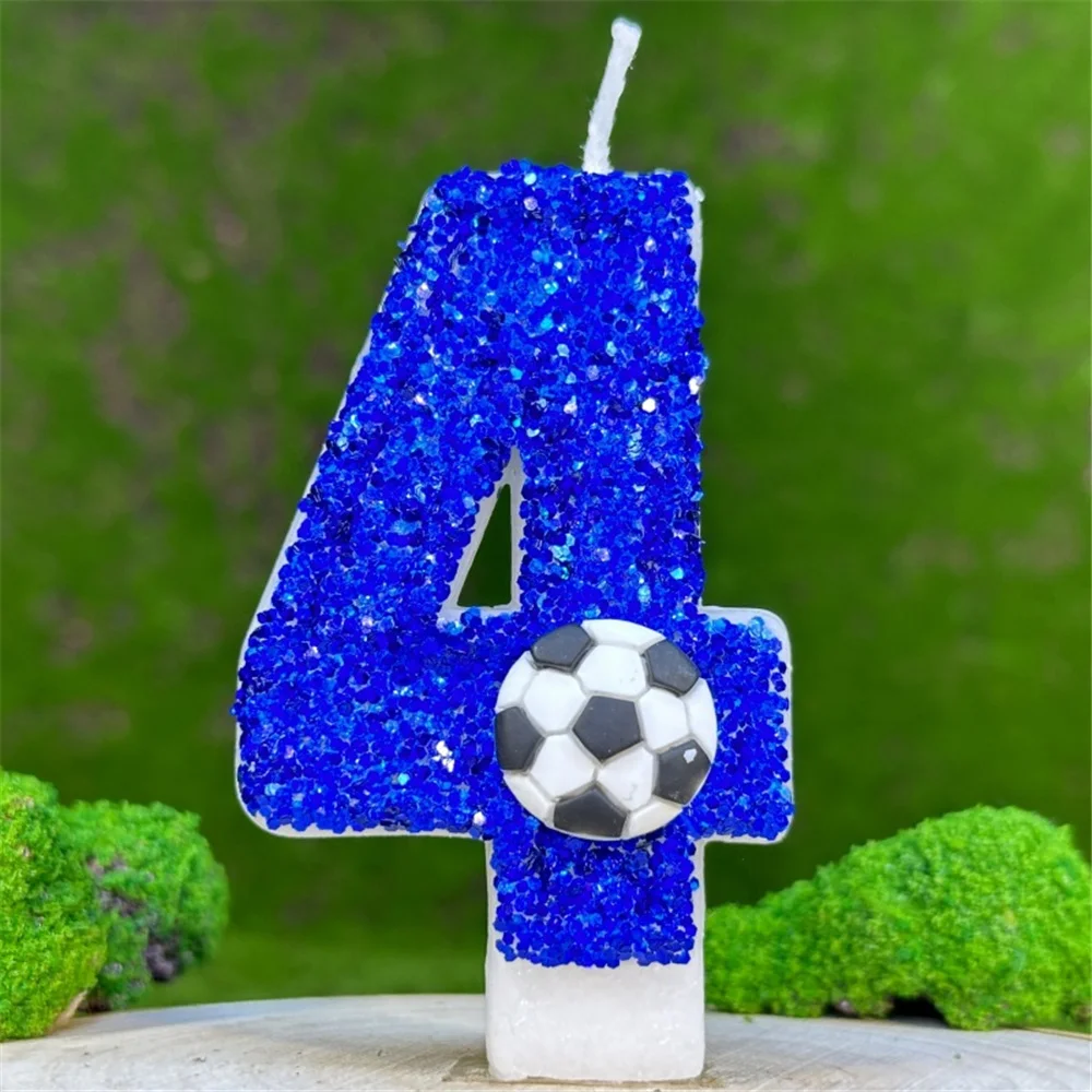 Creative Digital Candles Football Theme Birthday Cake Party Decorative Candles Blue Sequin Numbers 0-9 Candles Home Decoration