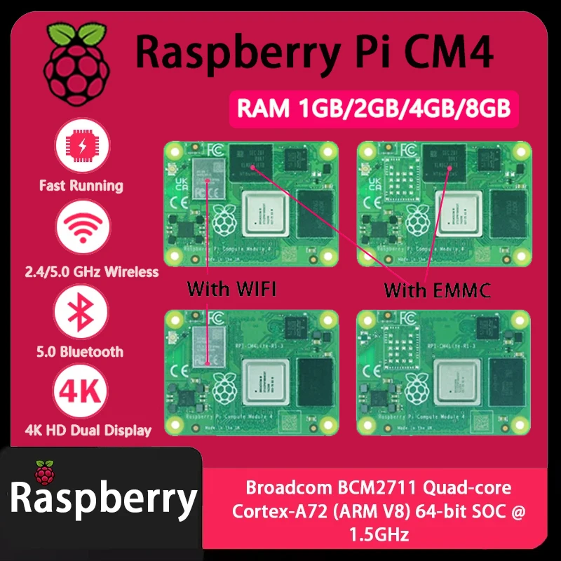 Raspberry Pi CM4 1GB/2GB/4GB/8GB RAM Rpi ComputeModule 4 4GB/8GB/16GB/32GB EMMC Wifi Optional Original Boosted Performance