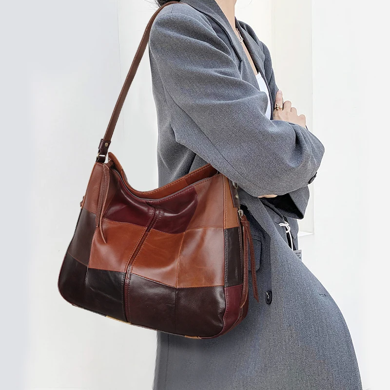 جلد طبيعي سعة كبيرة حقيبة حمل للنساء ، حقيبة كتف ، حقيبة يد مصمم ، أزياء فاخرة ، شحن مجاني