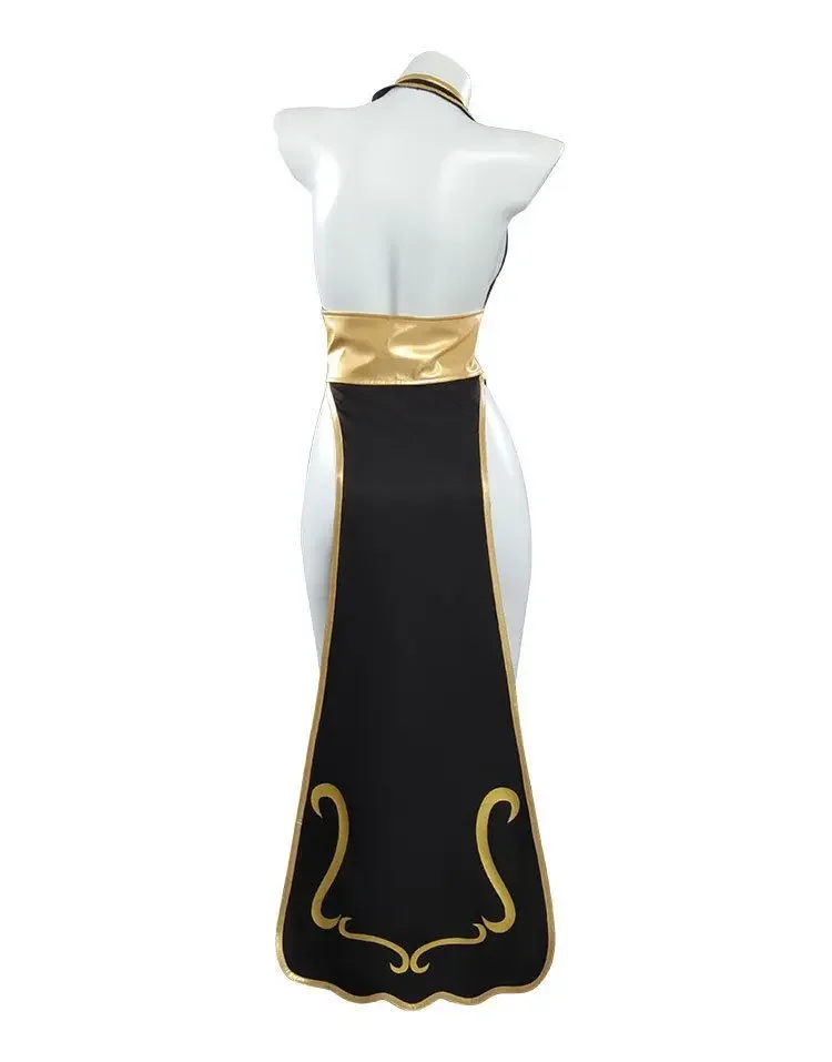 Chun Li Game Street Cosplay Costume pour femme, robe de combat noire, style chinois, Cheongsam, perruque pour adulte, bleu,