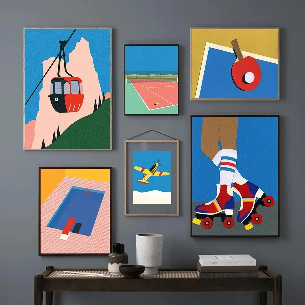 Wall Art Canvas Painting Roller Skates Tennis Court Pool Airplane Nordic Posters And Prints Pictures For Living Room Home Decor