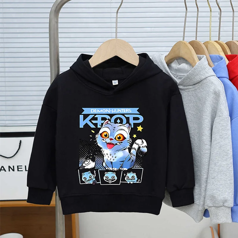 

Толстовка KPop «Охотники на демонов» с капюшоном, детская весенне-осенняя повседневная черная одежда с героями мультфильмов, аниме, тонкий флис с длинными рукавами для девочек