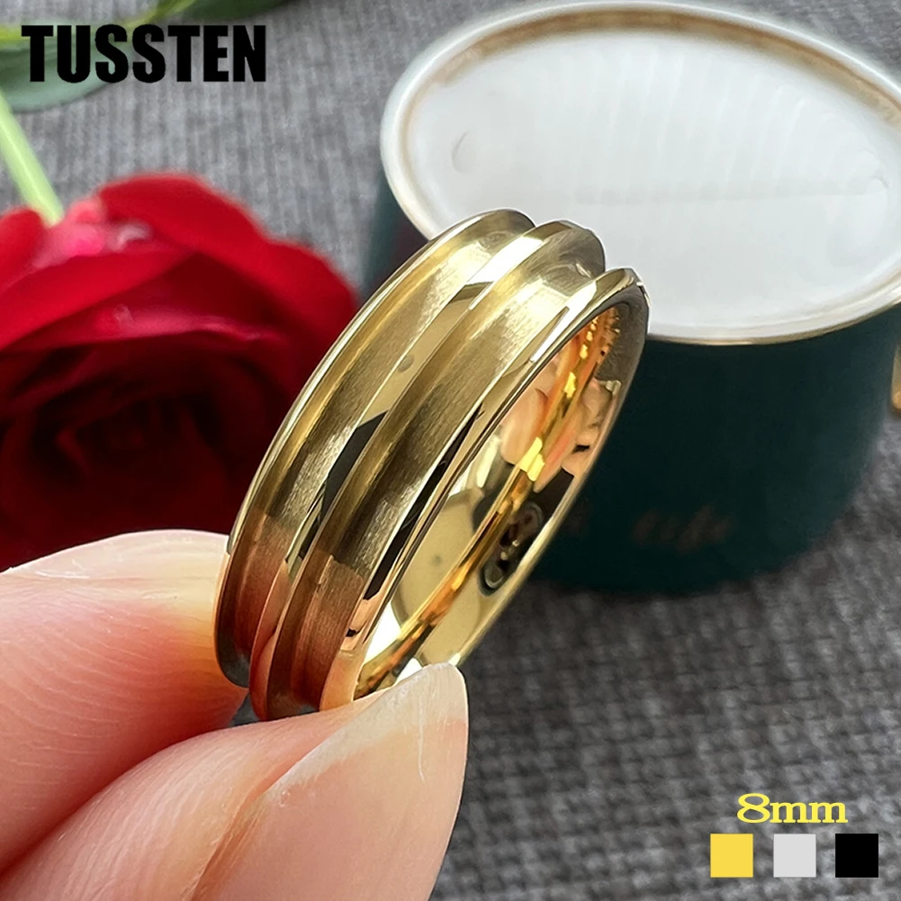 

TUSSTEN Wholesale Dropshipping 6MM Tungsten Blank Rings Two Equal Sizes Grooves For Inlay Channel Polished Shiny Dome Edges