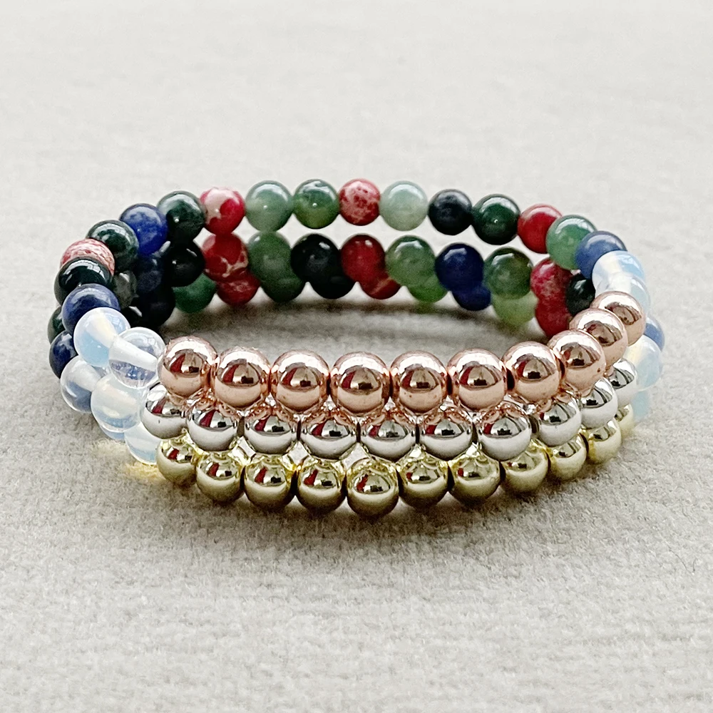 Ruberthen New Design 6 MM Opal Moss Agate Red Regalite Jasper Blue Sodalite Bracelet Womens Cooper Beads Yoga Wrist Mala